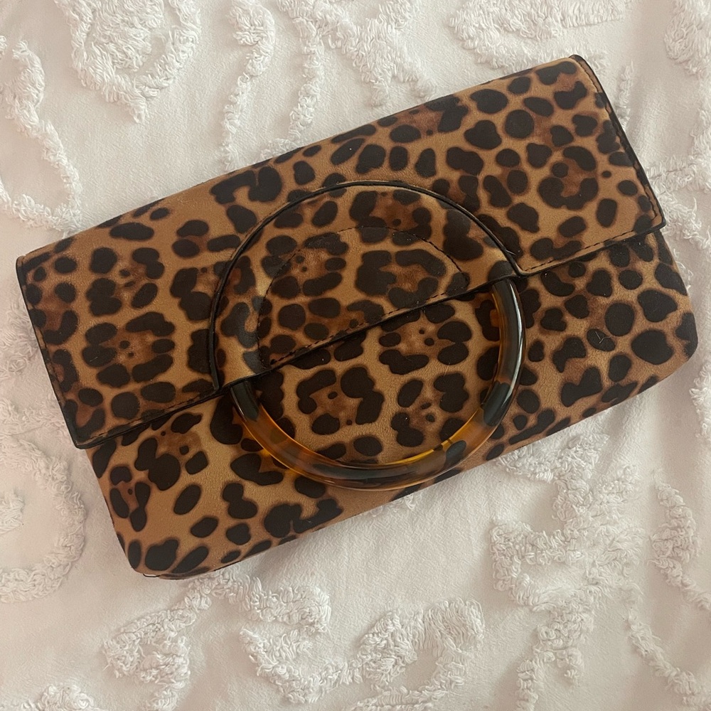 bp Leopard Print Clutch in Brown and Black with Tortoiseshell Ring